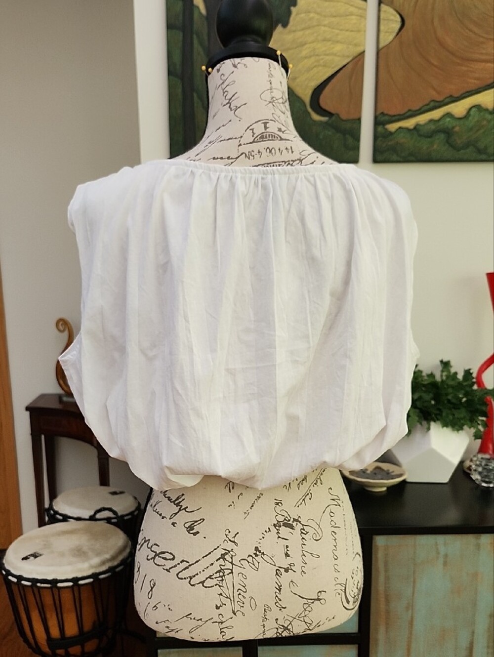 Anthropologie White Sleeveless Bubble-Hem Cropped Top - Picture 4 of 7